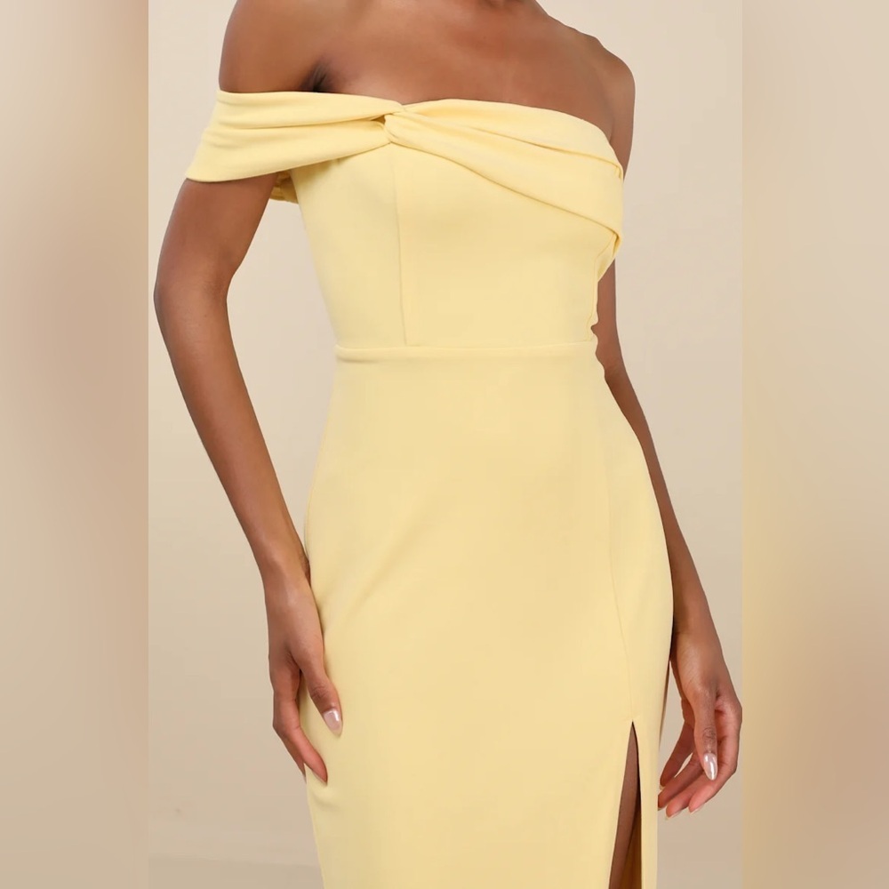 Lulus Twist and Make Up Light Yellow One-Shoulder Bodycon Midi Dress - Picture 4 of 8